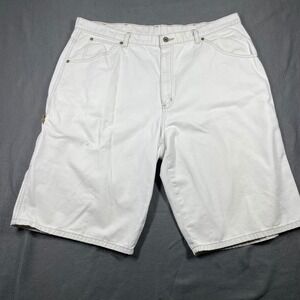 RL Polo Jeans Carpenter Shorts White Denim 5 Pocket suede trim Size 40‎ utility